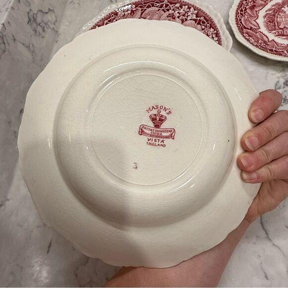 Vintage antique Mason ware red vista pink  transferware rare collectible set 1 - Picture 6 of 12